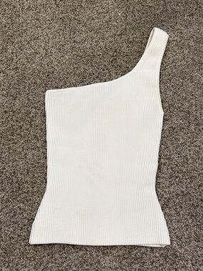 Aritzia One-Shoulder Ribbed Knit Top in Cream